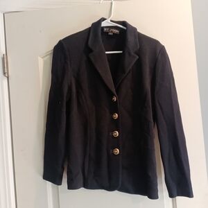 St. John Black Blazer with Notched Lapel and Tailored Fit